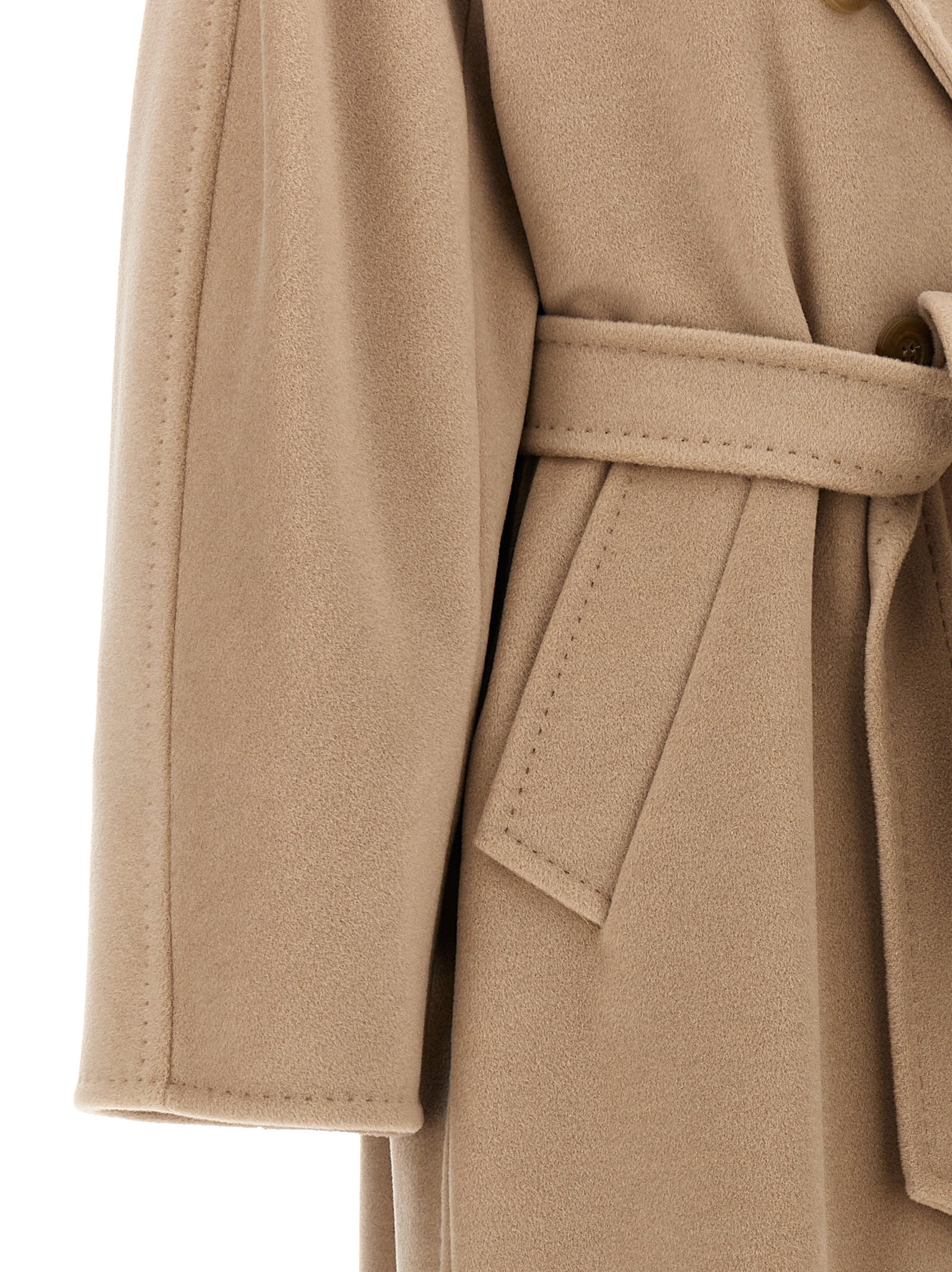 Overcoat by Max Mara for women in virgin cashmere wool beige, horn, jacquard & monogram features an satoral silhouette, showcasing a sophisticated and satoral for a premium, timeless look.