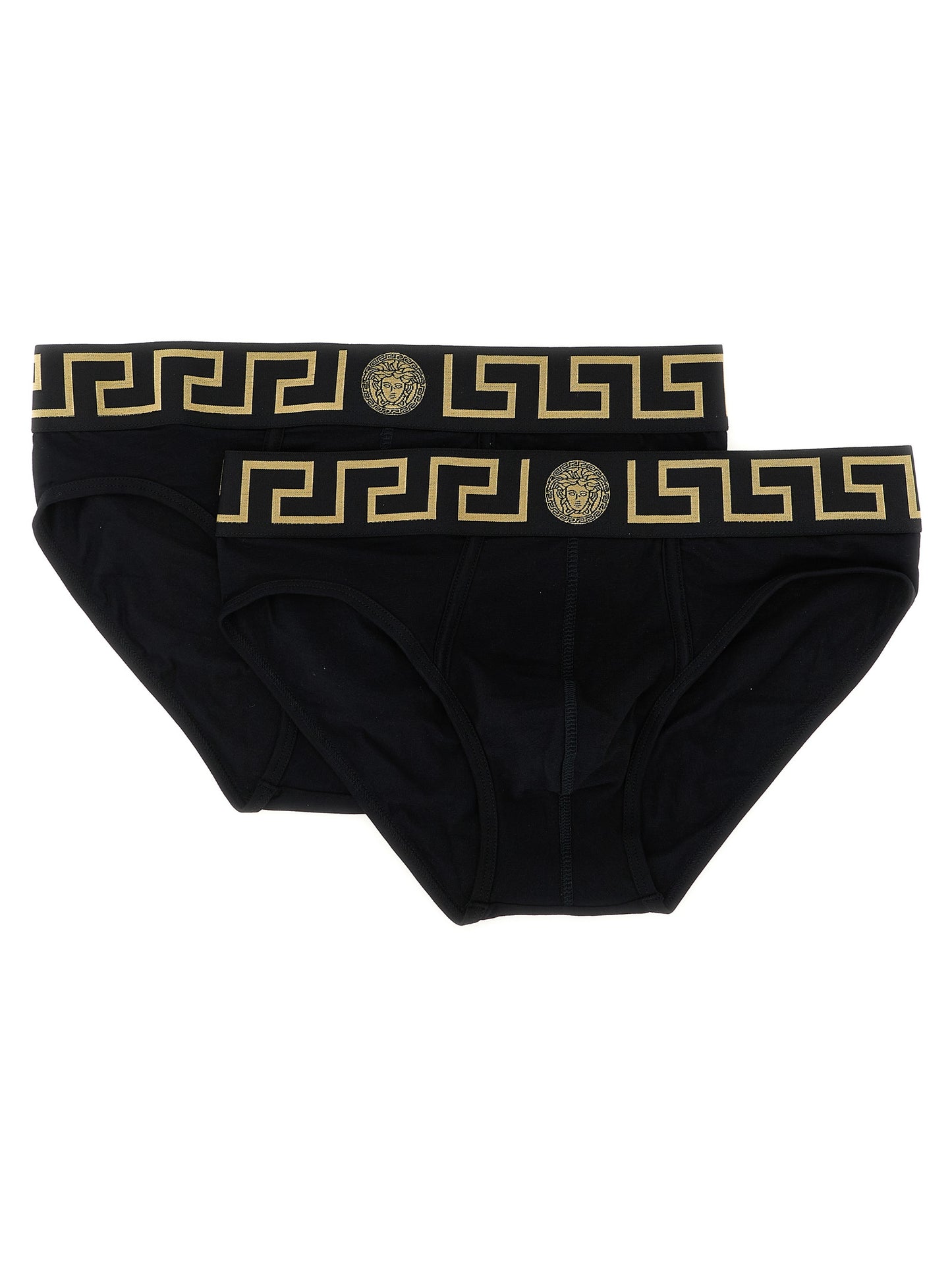 Underwear Briefs by Versace for men in stretch organic cotton black & gold features an sleek silhouette that ensures a sleek fit, expertly capturing the sophisticated design of this Medusa Men's Stretch Organic Cotton Underwear Briefs.