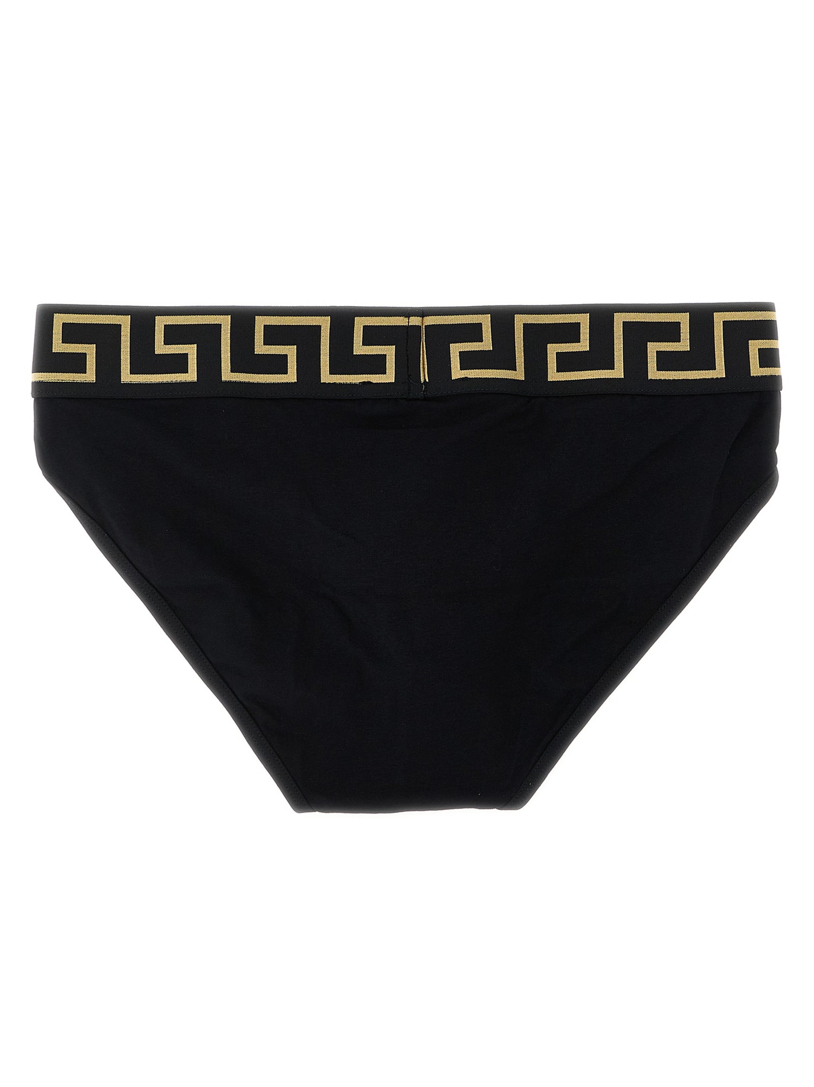 Underwear Briefs by Versace for men in stretch organic cotton black & gold presents a ethereal silhouette, showcasing the sophisticated Medusa Men's Stretch Organic Cotton Underwear Briefs design with a ethereal fit for a premium look.