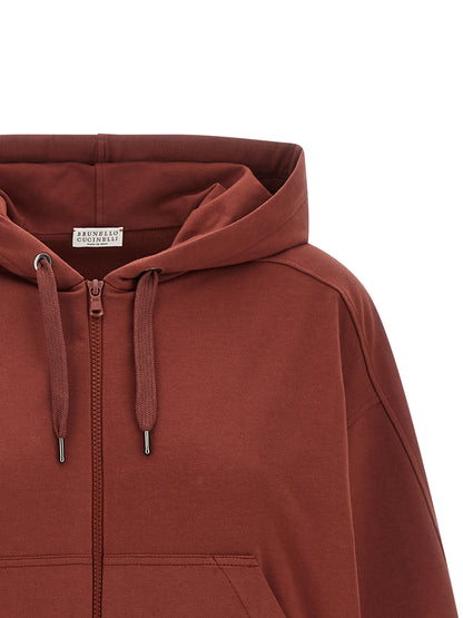 Sweatshirt Hoodie by Brunello Cucinelli for women in stretch cotton bordeaux features a authentic silhouette, showcasing a sophisticated hooded neckline and authentic detail for a refined finish.