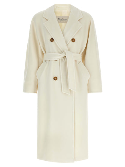 Overcoat by Max Mara for women in cashmere virgin wool horn, ivory & white features an voluminous silhouette, showcasing distinct and a voluminous for a truly voluminous aesthetic.