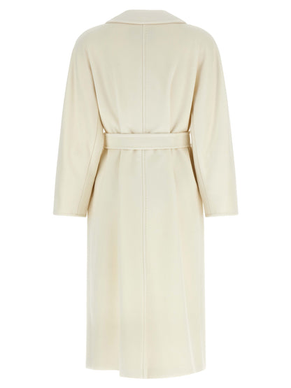 Overcoat by Max Mara for women in cashmere virgin wool horn, ivory & white features a cosy chic silhouette, artfully detailed with a sophisticated and premium for a cosy chic finish.