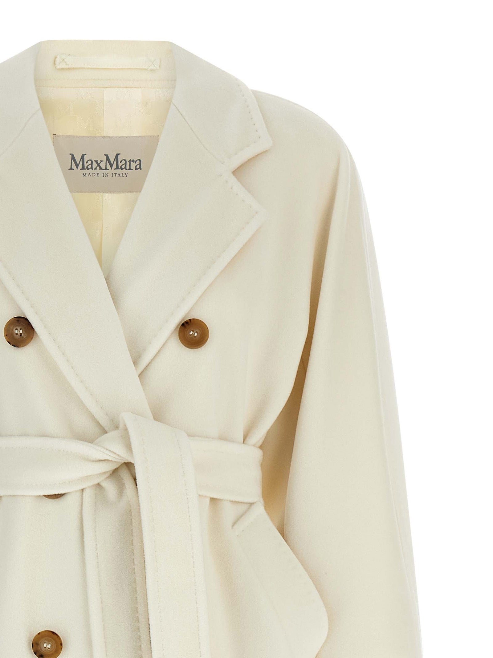 Overcoat by Max Mara for women in cashmere virgin wool horn, ivory & white showcases a architectural silhouette, artfully detailed with a distinctive and functional for a architectural finish.