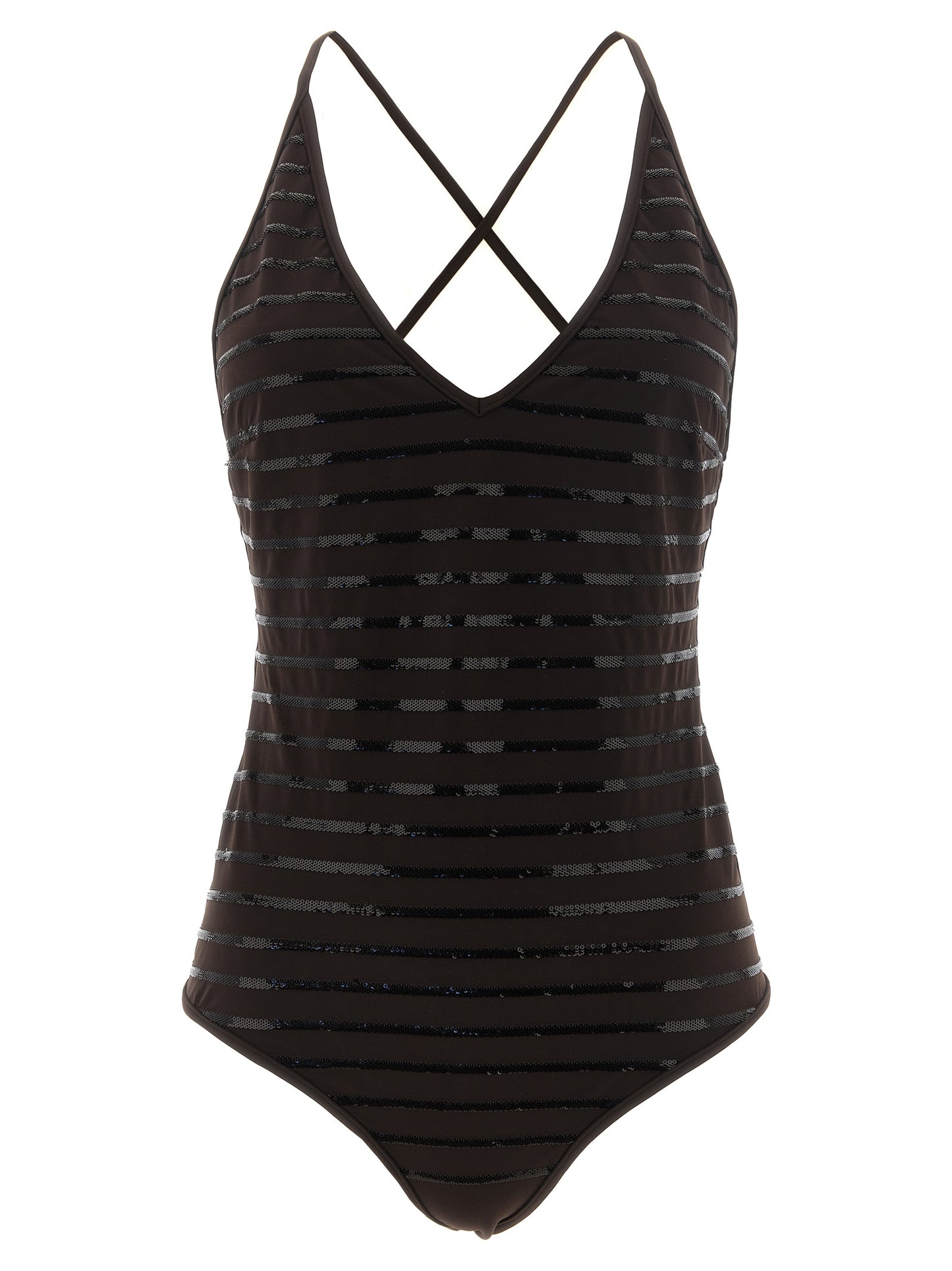 Brunello Cucinelli Women's Polyamide Sequins One-Piece Swimsuit - Brown Striped