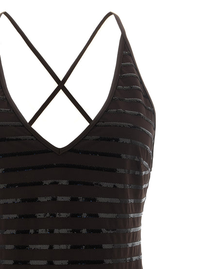 Brunello Cucinelli Women's Polyamide Sequins One-Piece Swimsuit - Brown Striped