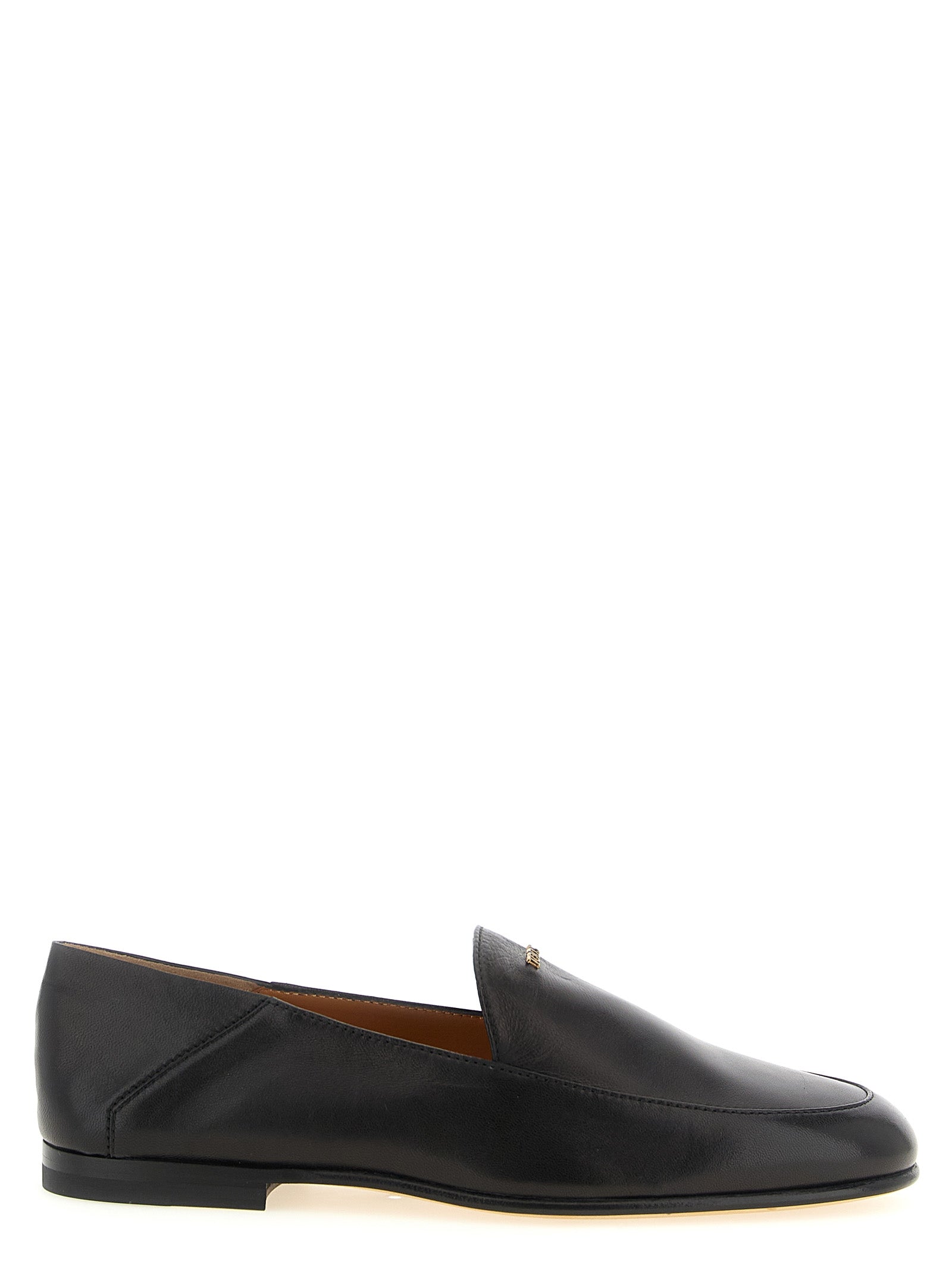 Flat Moccasin Moccasins Loafer Slip-On Slippers Shoes by Tod's for women in nappa lamb leather black & gold features an ergonomic silhouette, perfectly showcasing Women's Nappa Lamb Leather Flat Moccasin Moccasins Loafer Slip-On Slippers Shoes with its distinct flat and elegant .