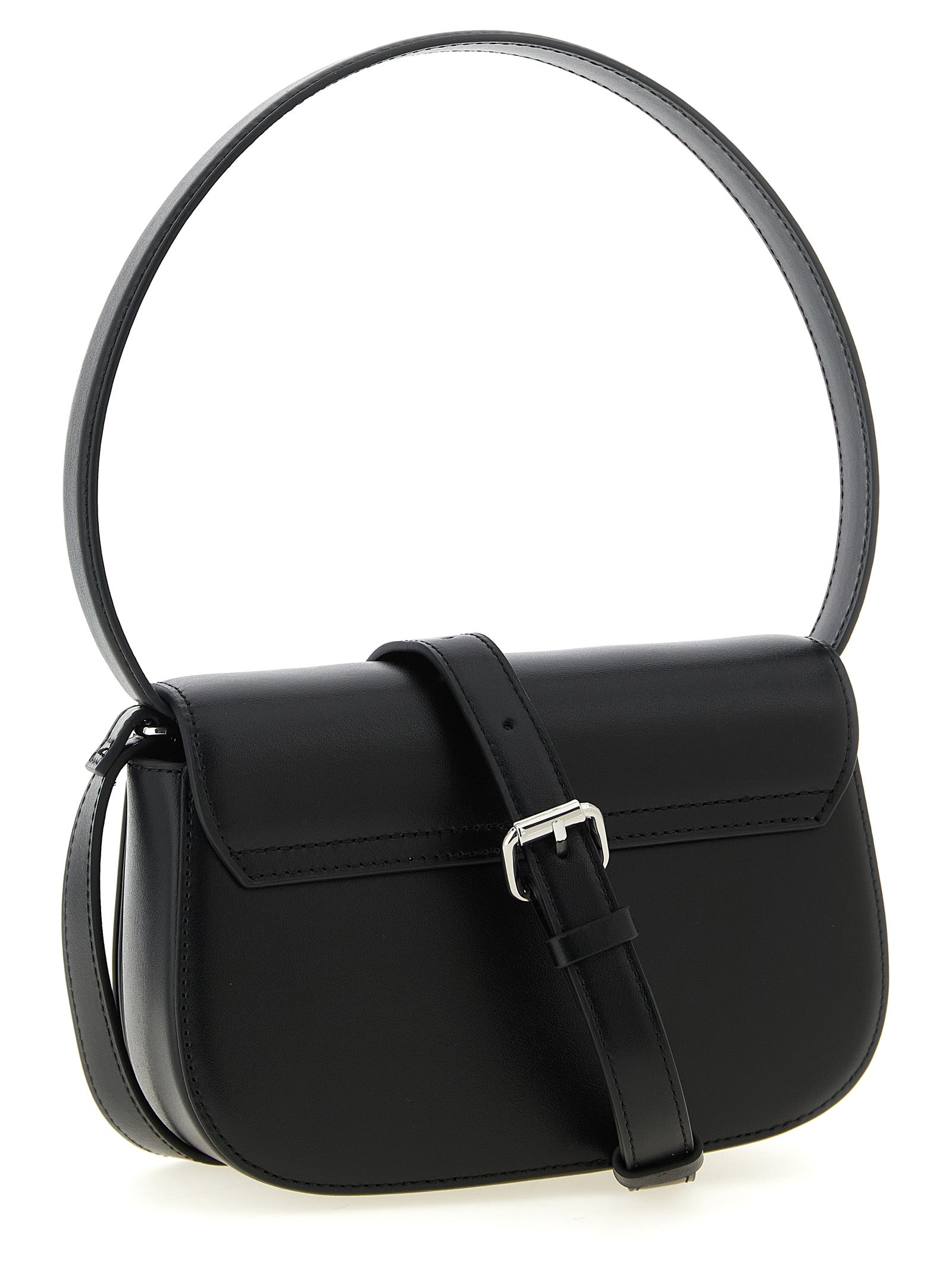 Shoulder Bag by Diesel for women in leather & metal black features an effortlessly chic silhouette with a secure magnetic, ample , and versatile shoulder-strap & handle for effortlessly chic everyday luxury.