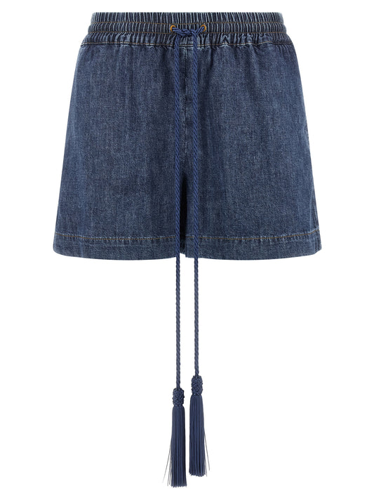 Denim Shorts by Valentino Garavani for women in denim cotton blue features an magnificent silhouette, showcasing a magnificent with a short and for a premium, sophisticated aesthetic.