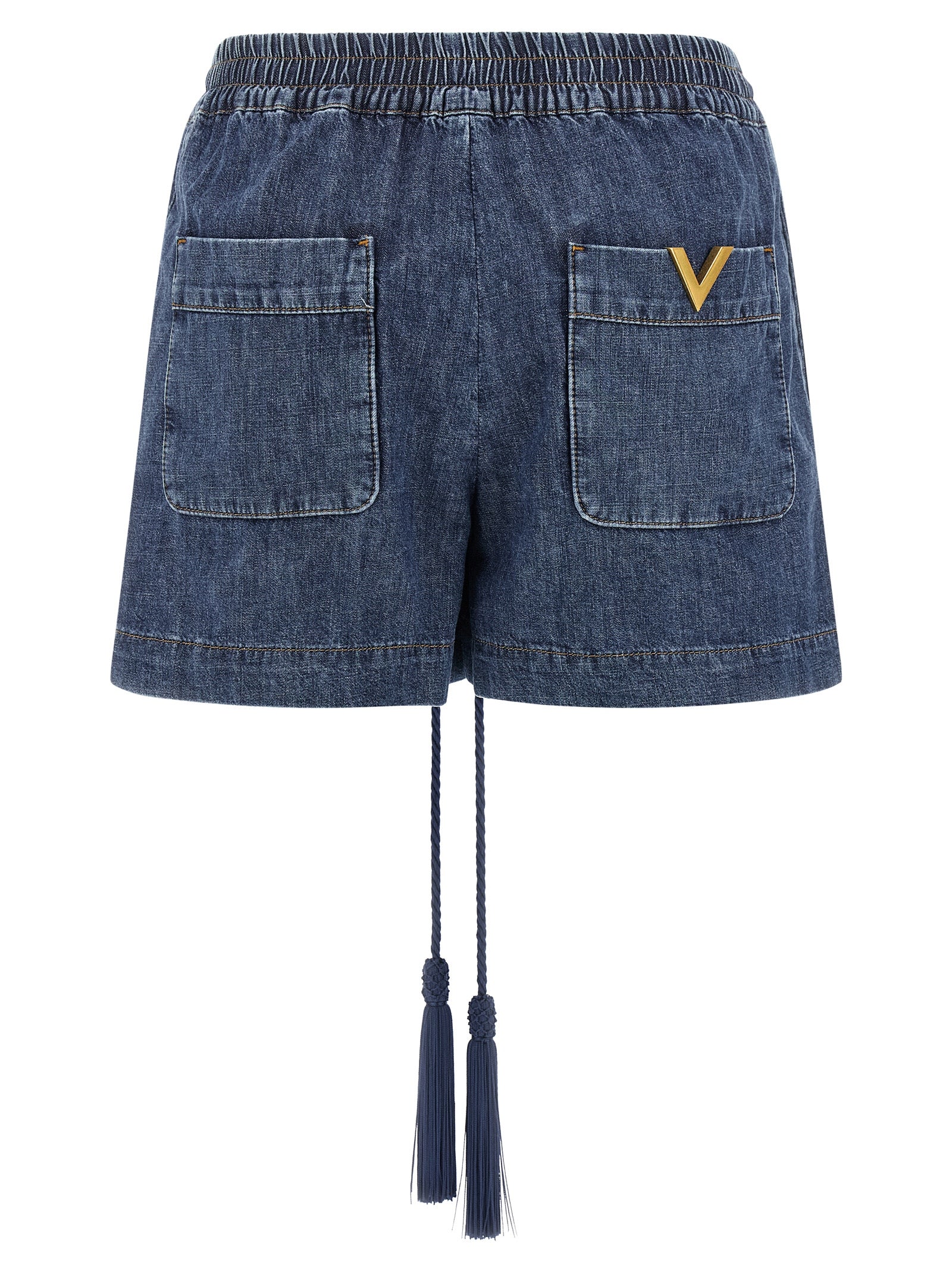Denim Shorts by Valentino Garavani for women in denim cotton blue presents a utilitarian silhouette, showcasing a utilitarian with a short and .