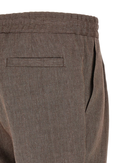 Bermuda Shorts by Brunello Cucinelli for men in linen & virgin wool brown & chevron features a eye catching relaxed-fit and short with a eye catching .
