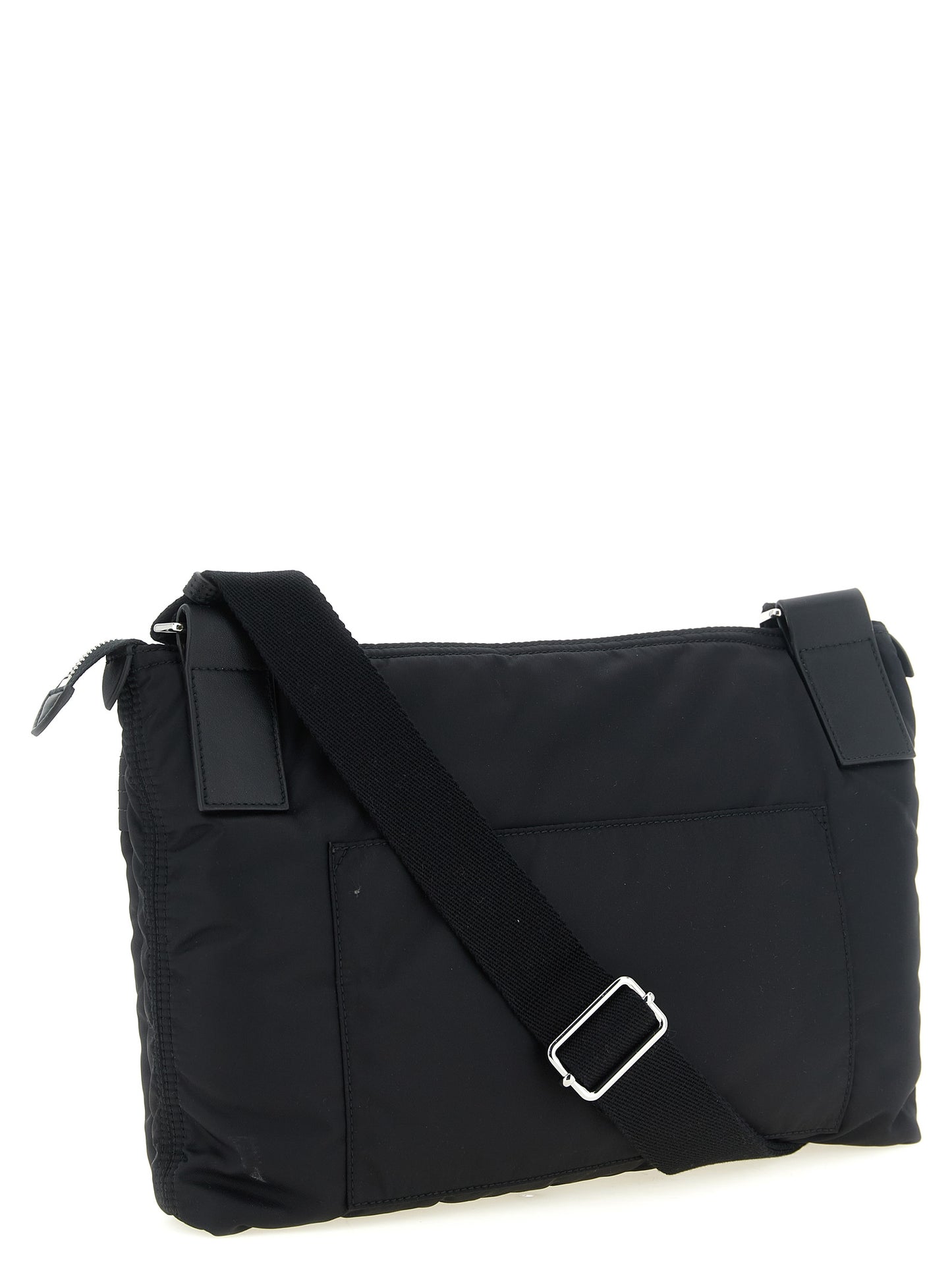 This East West Crossbody Messenger Bag by Maison Margiela for men in polyamide patent leather black, silver, white & signature presents a versatile silhouette from the Four Stitches Zip Computer Polyamide Patent Leather East West Crossbody Messenger Bag collection, featuring a secure zipper, ample external-pockets, and versatile crossbody-strap, shoulder-strap & adjustable-strap.