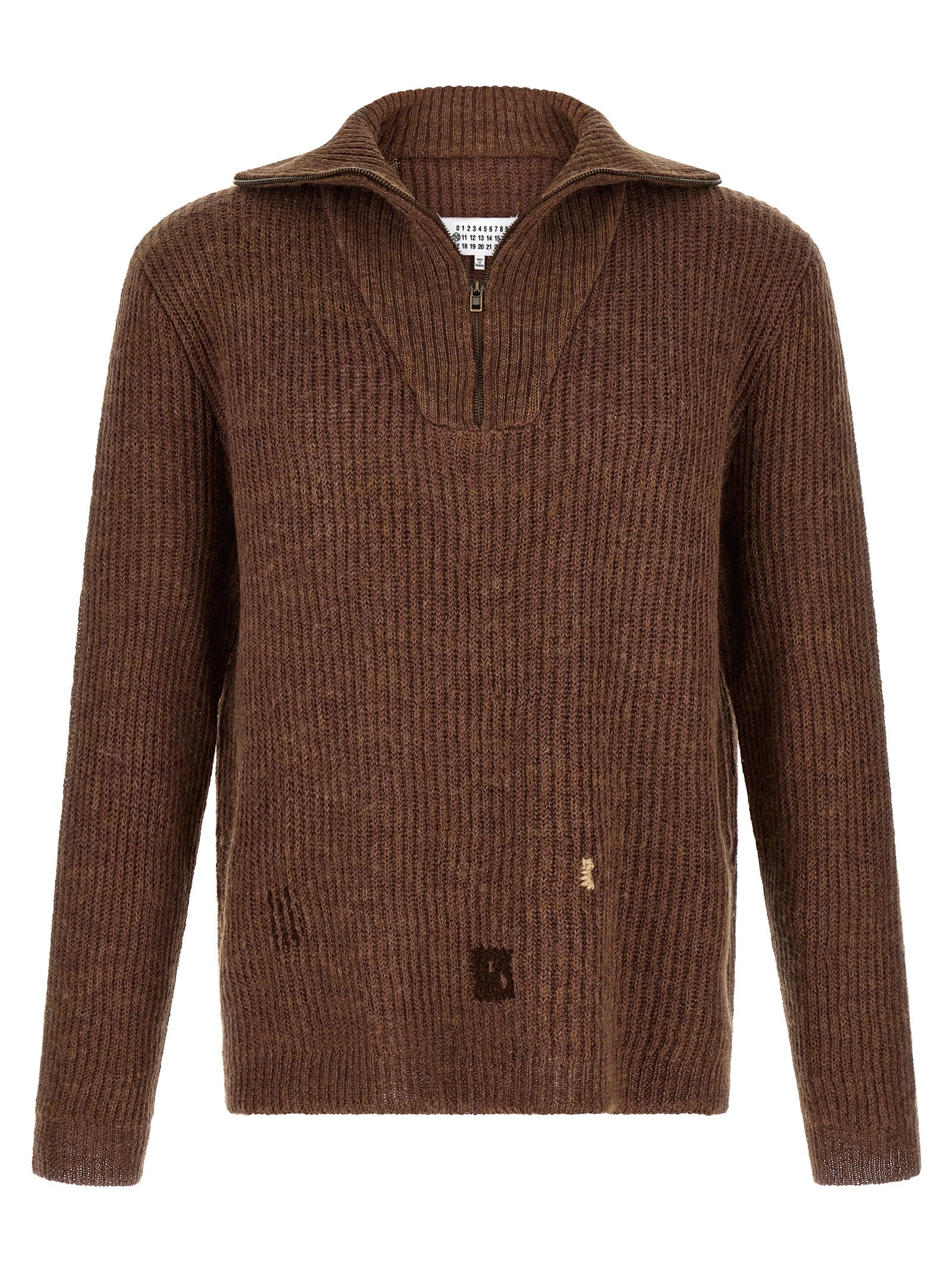 Cardigan by Maison Margiela for men in linen & wool brown showcases a luxurious silhouette, meticulously detailed with a sophisticated and for a refined finish.
