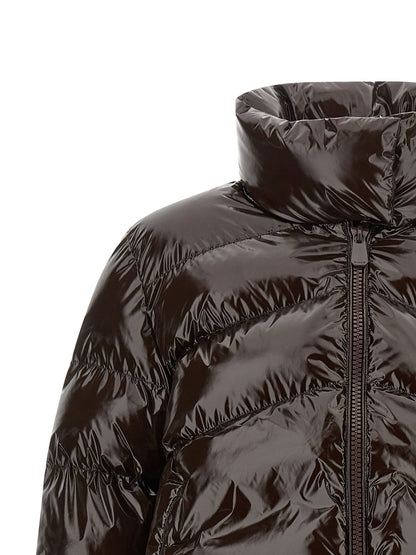 Puffer Jacket by PINKO for women in polyamide brown features an contemporary silhouette, showcasing a sophisticated high-neck neckline and contemporary insulated for a truly refined look.