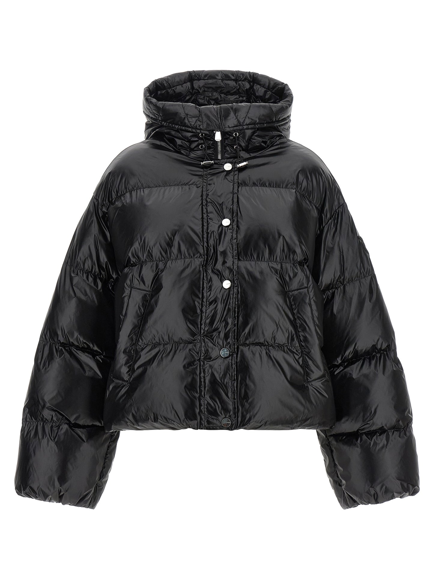 Hooded Puffer Jacket by PINKO for women in polyamide black presents a effortlessly chic silhouette, showcasing a sophisticated hooded neckline and premium hooded, insulated & windproof for a truly effortlessly chic finish.