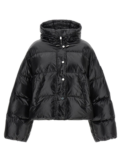 Hooded Puffer Jacket by PINKO for women in polyamide black presents a effortlessly chic silhouette, showcasing a sophisticated hooded neckline and premium hooded, insulated & windproof for a truly effortlessly chic finish.