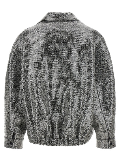 Bomber Jacket by PINKO for women in poly cotton viscose wool sequins black, silver, patterned & herringbone features a dramatic silhouette, showcasing a sophisticated and distinctive for a dramatic aesthetic.