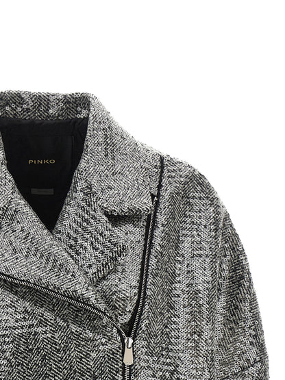 Bomber Jacket by PINKO for women in poly cotton viscose wool sequins black, silver, patterned & herringbone presents a effortlessly chic silhouette, showcasing a sophisticated and premium for a truly effortlessly chic finish.