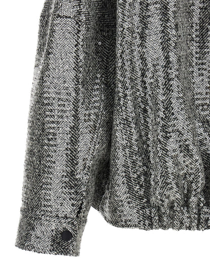 Bomber Jacket by PINKO for women in poly cotton viscose wool sequins black, silver, patterned & herringbone features an contemporary silhouette, showcasing a sophisticated and contemporary for a truly refined look.