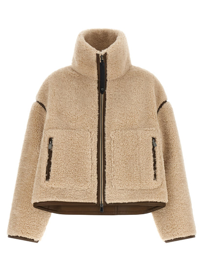 Overcoat by PINKO for women in polyester beige showcases a architectural silhouette, artfully detailed with a distinctive high-neck neckline and functional for a architectural finish.