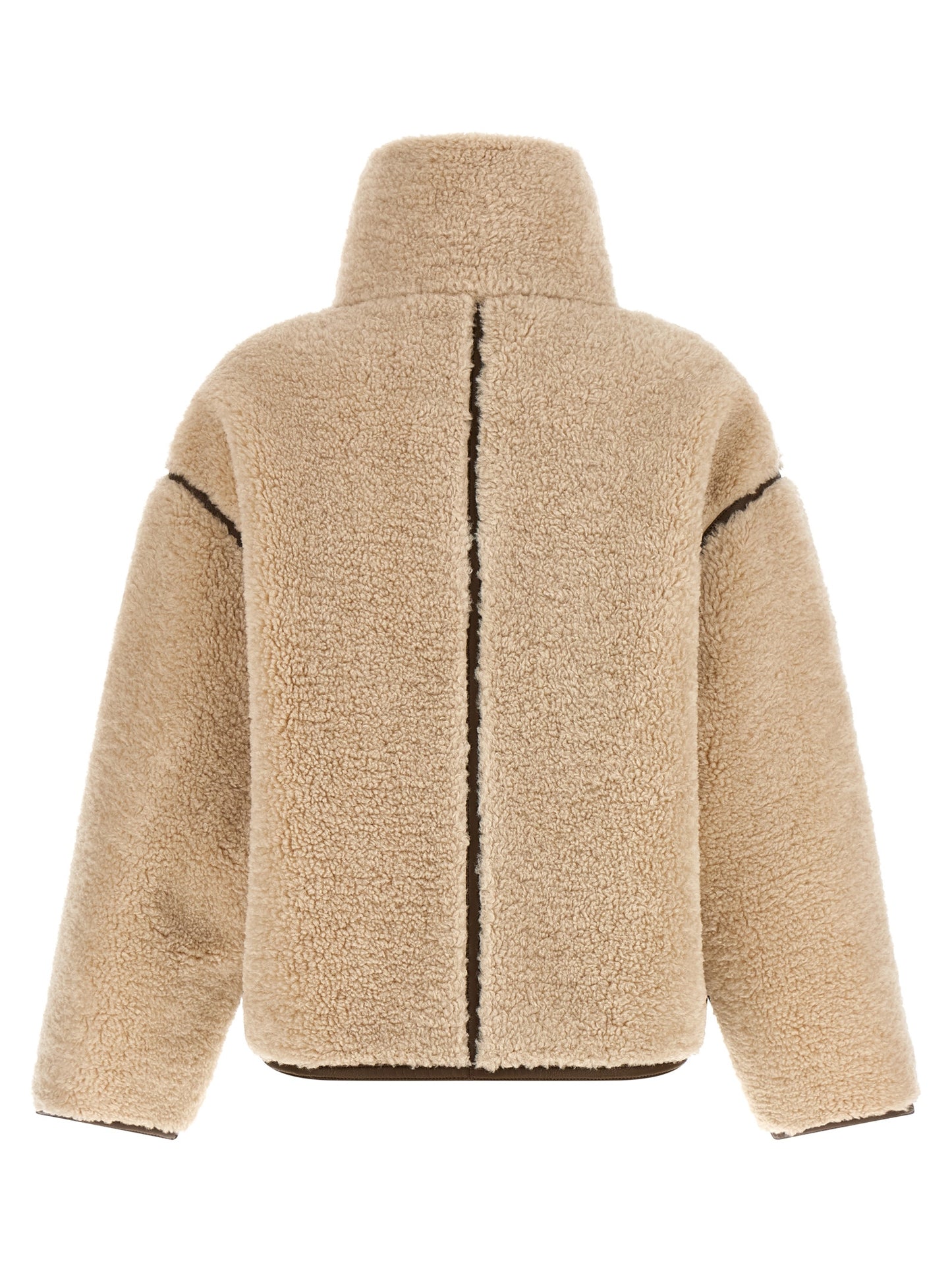Overcoat by PINKO for women in polyester beige showcases a enveloping silhouette, detailed with distinctive and a enveloping high-neck neckline.