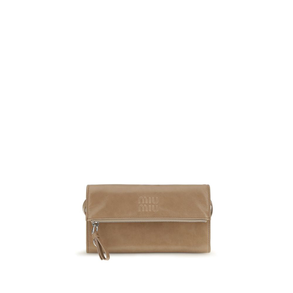Small Evening Pouch Clutch Handbag by Miu Miu for women in bos taurus calf leather beige features a architectural silhouette, showcasing a secure zipper, ample , and versatile for a architectural finish.