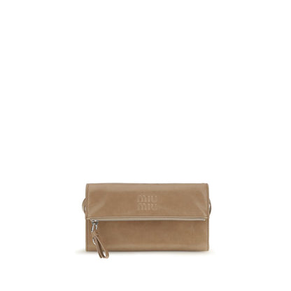 Small Evening Pouch Clutch Handbag by Miu Miu for women in bos taurus calf leather beige features a architectural silhouette, showcasing a secure zipper, ample , and versatile for a architectural finish.