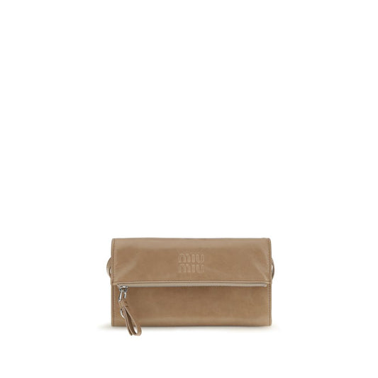 Small Evening Pouch Clutch Handbag by Miu Miu for women in bos taurus calf leather beige features a architectural silhouette, showcasing a secure zipper, ample , and versatile for a architectural finish.