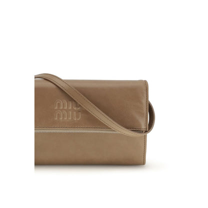 Small Evening Pouch Clutch Handbag by Miu Miu for women in bos taurus calf leather beige showcases a sculptural silhouette, featuring a secure zipper, ample , and versatile for a sculptural finish.