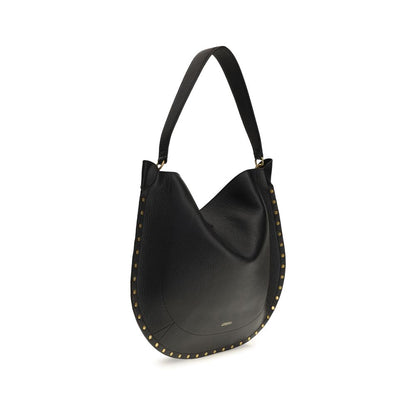 Shoulder Pouch Hobo Bag by Isabel Marant for women in bos taurus calfskin leather black, gold & signature features a effortless chic silhouette with a secure zipper & magnetic, ample , and versatile shoulder-strap & handle for a effortless chic finish.