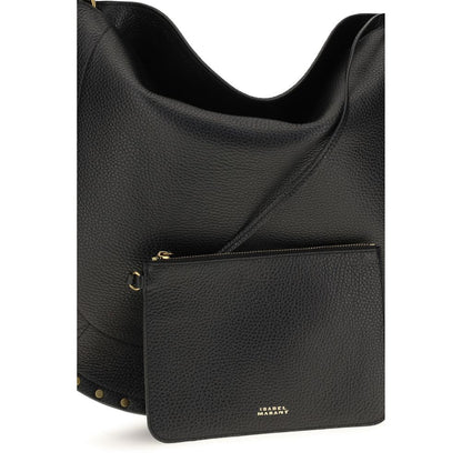 Shoulder Pouch Hobo Bag by Isabel Marant for women in bos taurus calfskin leather black, gold & signature features an effortlessly chic silhouette with a secure zipper & magnetic, ample , and versatile shoulder-strap & handle for effortlessly chic everyday luxury.