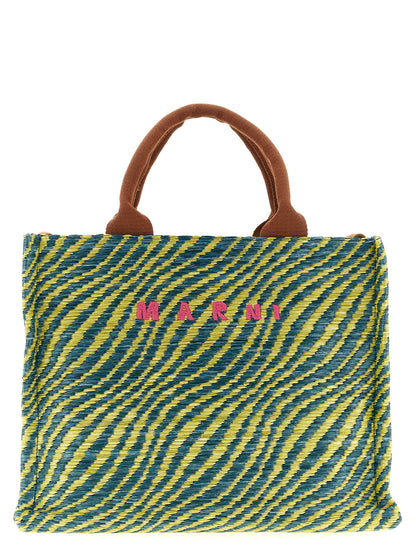 This Handbag by Marni for women in raffia polyacrylic polyamide leather and multicolor presents a sculptural silhouette featuring a secure hook, ample , and versatile shoulder-strap & handle for a sculptural finish.