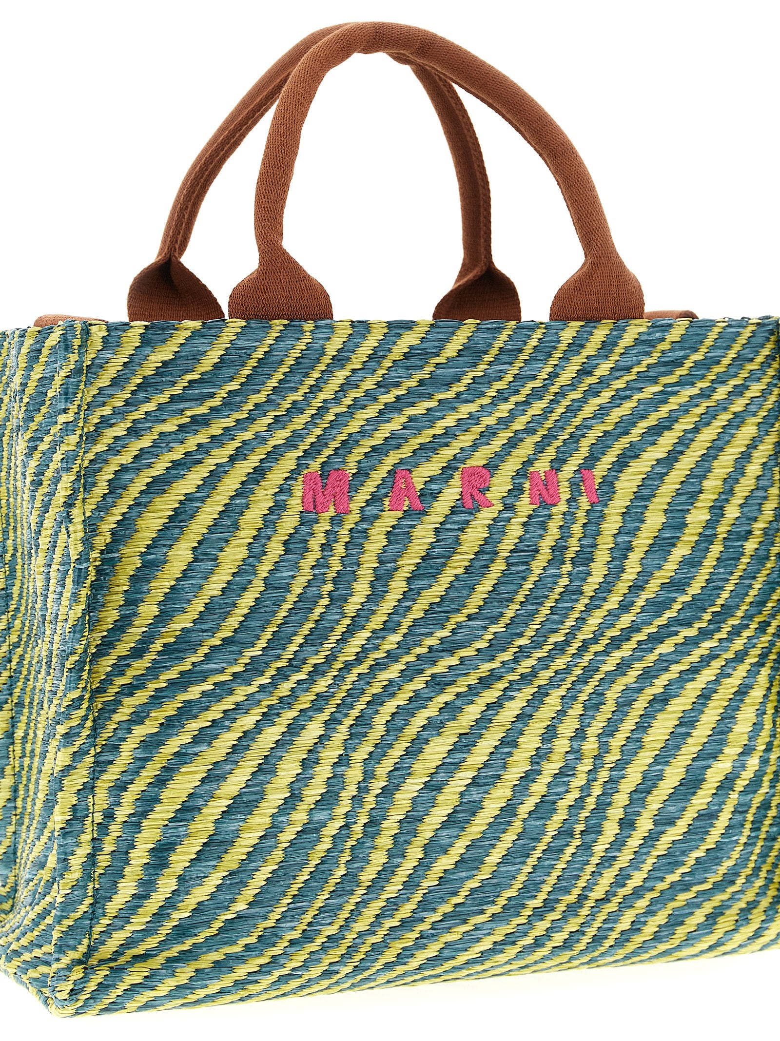 Handbag by Marni for women in raffia polyacrylic polyamide leather multicolor features an refined silhouette, showcasing a secure hook, ample , and versatile shoulder-strap & handle for a sophisticated refined aesthetic.