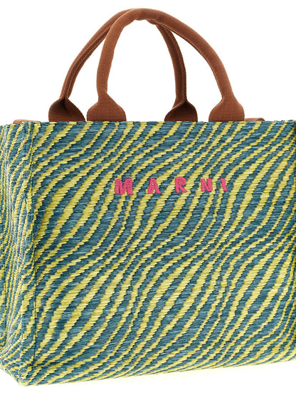 Handbag by Marni for women in raffia polyacrylic polyamide leather multicolor features an refined silhouette, showcasing a secure hook, ample , and versatile shoulder-strap & handle for a sophisticated refined aesthetic.