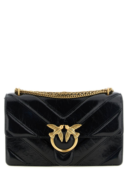 Shoulder Bag by PINKO for women in calfskin leather black, gold & chevron features a distinguished silhouette, showcasing a secure zipper & buckle and distinguished with versatile shoulder-strap for a distinguished finish.