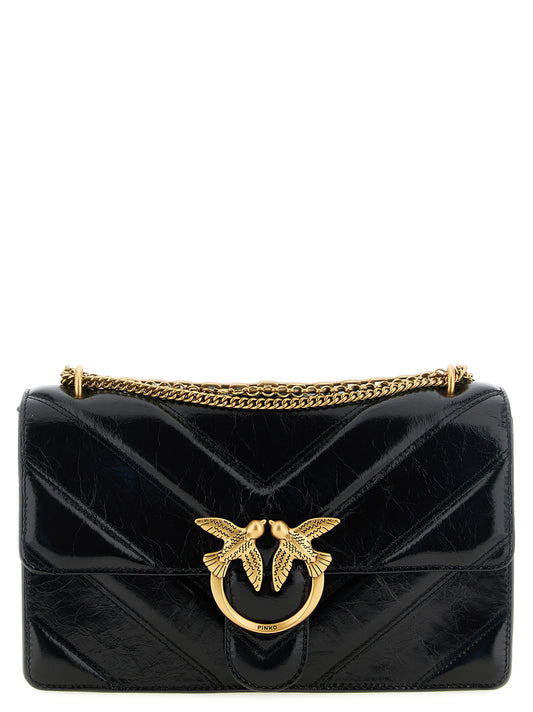 Shoulder Bag by PINKO for women in calfskin leather black, gold & chevron features a distinguished silhouette, showcasing a secure zipper & buckle and distinguished with versatile shoulder-strap for a distinguished finish.