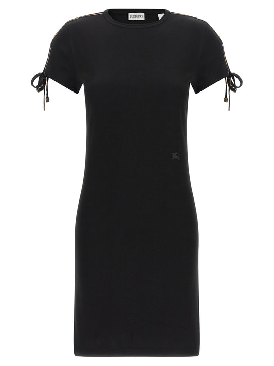 Dress by Burberry for women in stretch cotton black features an sultry silhouette defined by a and short-sleeve, falling to an sultry short for a sultry look.