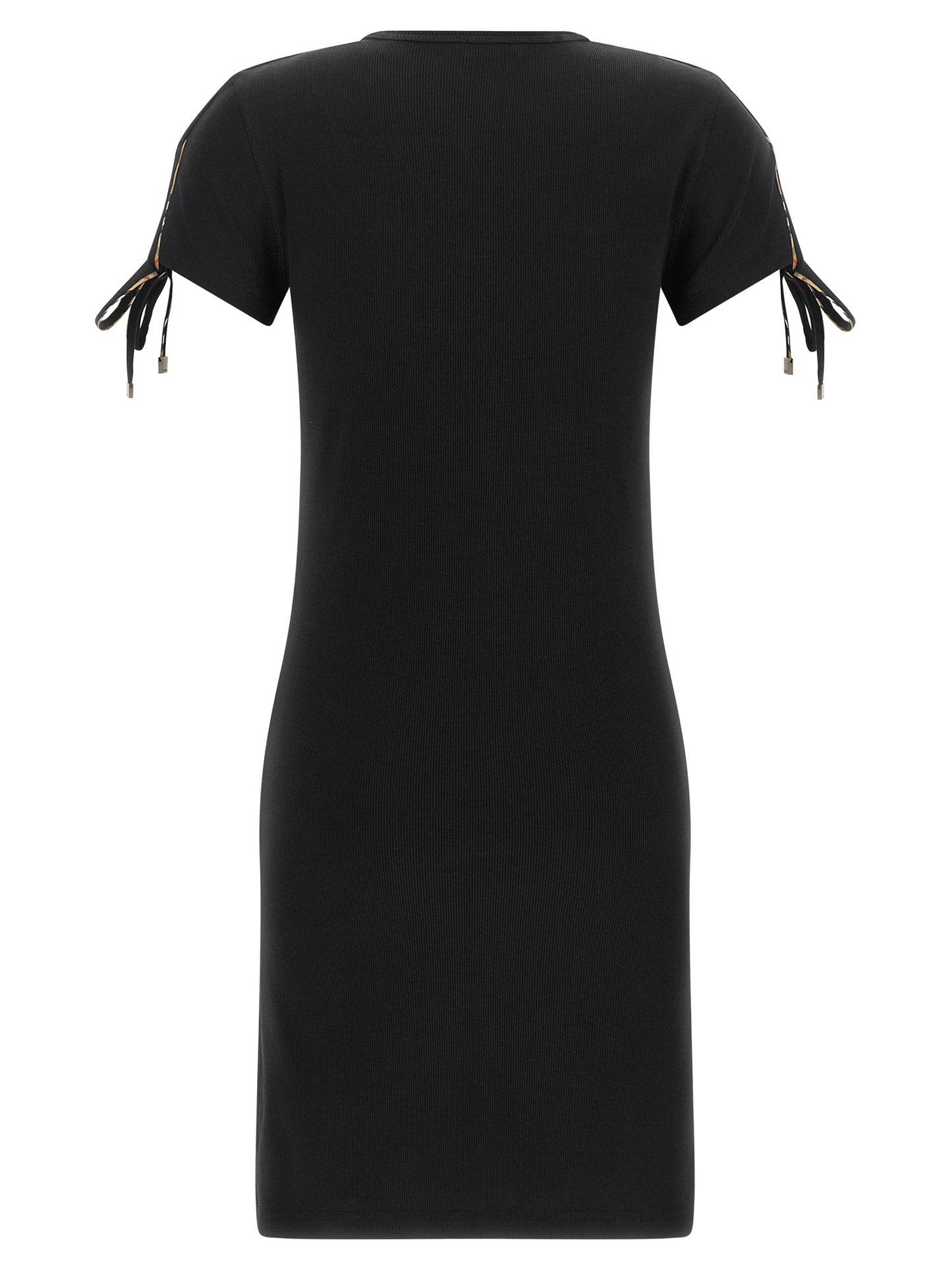 Dress by Burberry for women in stretch cotton black presents a sinuous silhouette, showcasing a sophisticated and detailed with a sinuous short for a refined finish.