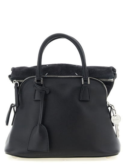 Small 2-in-1 Shoulder & Crossbody Bag by Maison Margiela for women in bos taurus suede calf leather black, silver & signature presents a versatile silhouette, showcasing a secure zipper and versatile with versatile crossbody-strap, shoulder-strap, adjustable-strap & handle for a sophisticated look.
