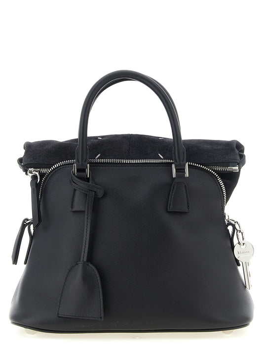 Small 2-in-1 Shoulder & Crossbody Bag by Maison Margiela for women in bos taurus suede calf leather black, silver & signature presents a versatile silhouette, showcasing a secure zipper and versatile with versatile crossbody-strap, shoulder-strap, adjustable-strap & handle for a sophisticated look.