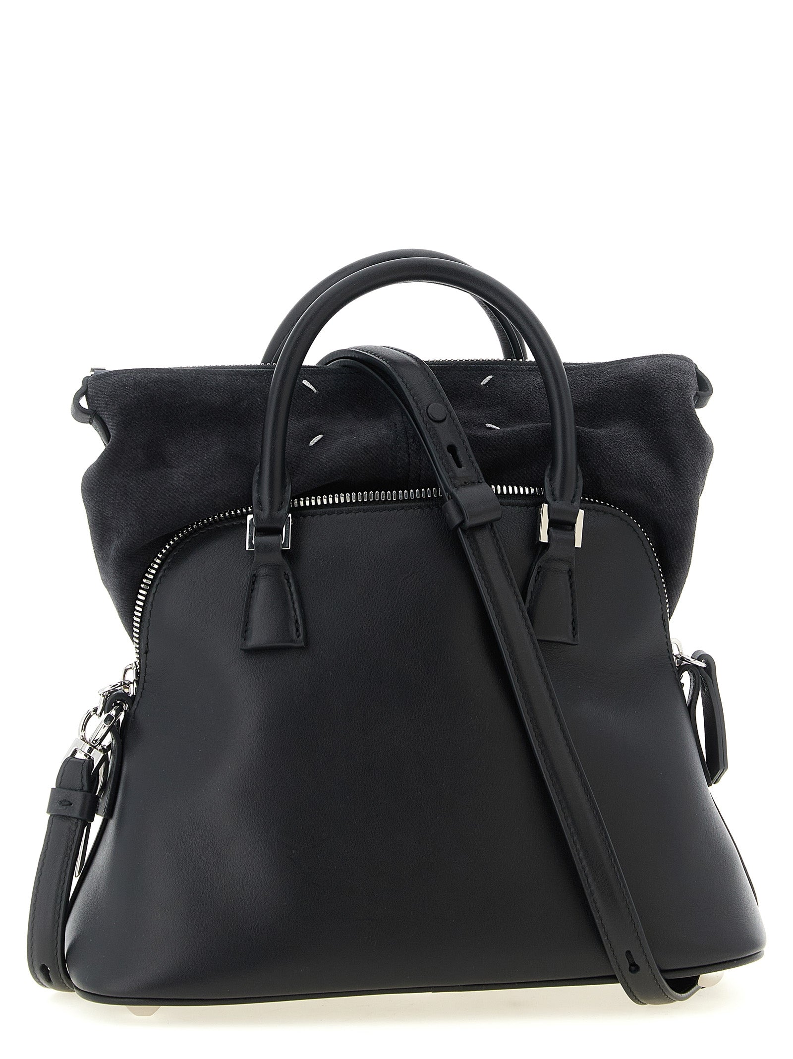 Small 2-in-1 Shoulder & Crossbody Bag by Maison Margiela for women in bos taurus suede calf leather black, silver & signature features a enviable silhouette, showcasing a secure zipper, ample , and enviable crossbody-strap, shoulder-strap, adjustable-strap & handle for a enviable finish.