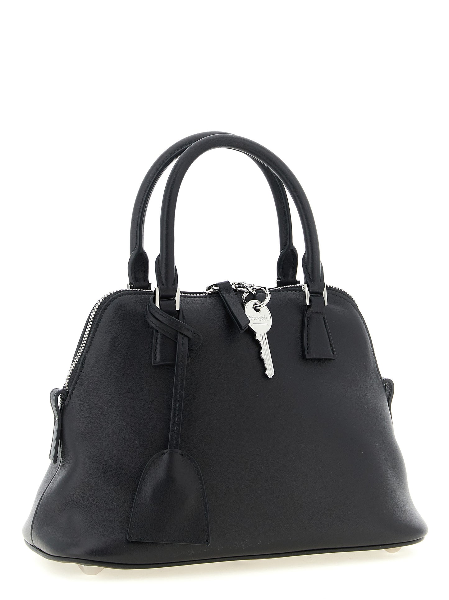 Small 2-in-1 Shoulder & Crossbody Bag by Maison Margiela for women in bos taurus suede calf leather black, silver & signature showcases a enviable silhouette, artfully detailed with a secure zipper, organized , and versatile crossbody-strap, shoulder-strap, adjustable-strap & handle for a enviable look.