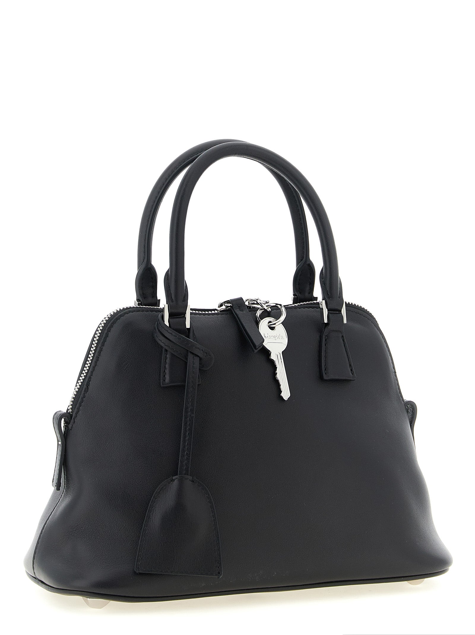 Small 2-in-1 Shoulder & Crossbody Bag by Maison Margiela for women in bos taurus suede calf leather black, silver & signature showcases a enviable silhouette, artfully detailed with a secure zipper, organized , and versatile crossbody-strap, shoulder-strap, adjustable-strap & handle for a enviable look.