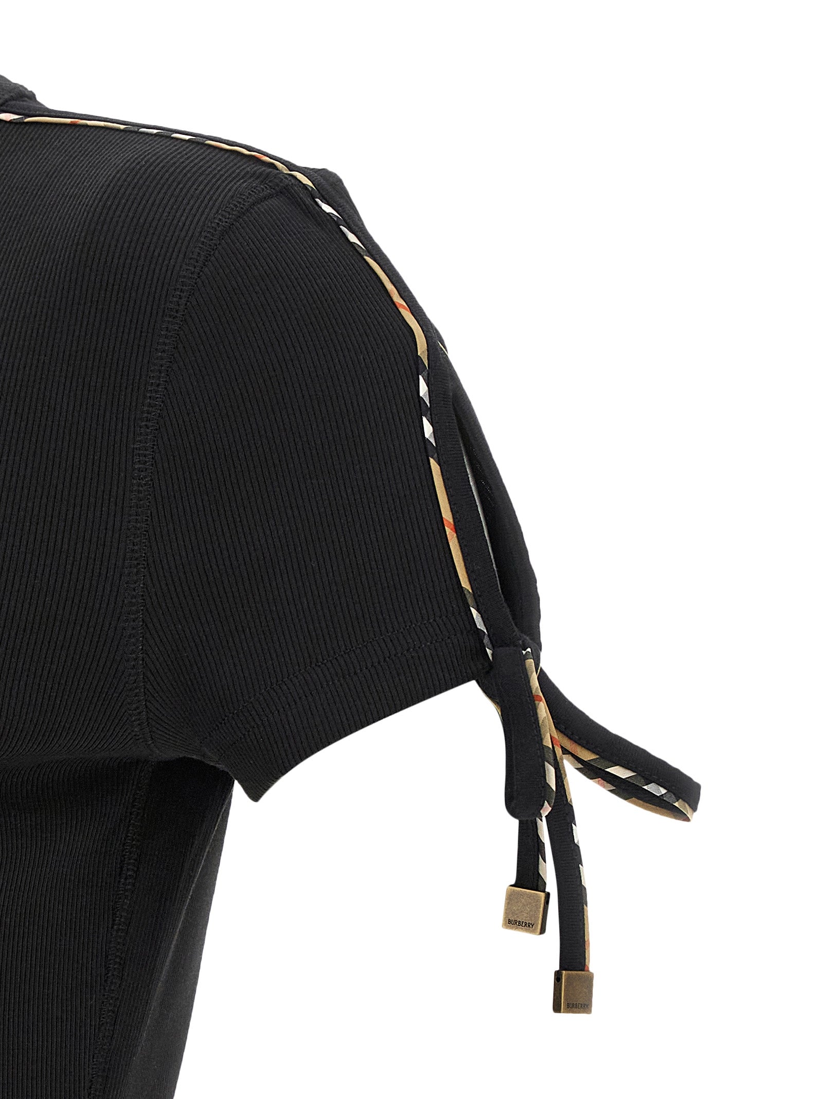 Dress by Burberry for women in stretch cotton black features an eye catching silhouette with a sophisticated , elegant , and a refined short for a eye catching aesthetic.