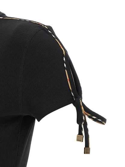 Dress by Burberry for women in stretch cotton black features an eye catching silhouette with a sophisticated , elegant , and a refined short for a eye catching aesthetic.