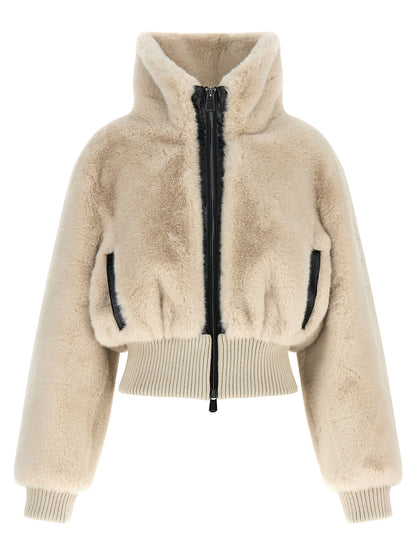 Overcoat by PINKO for women in polyester crocodile skin leather & fur beige features an voluminous silhouette, showcasing distinct pockets and a voluminous high-neck neckline for a truly voluminous aesthetic.