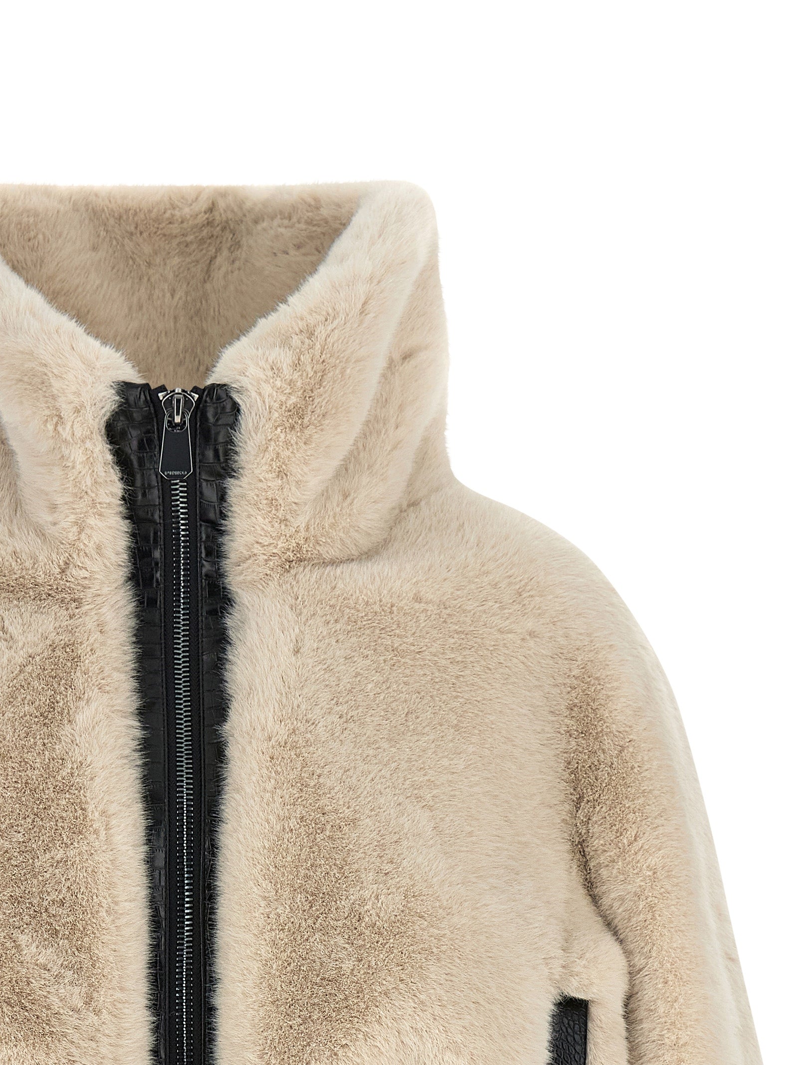 Overcoat by PINKO for women in polyester crocodile skin leather & fur beige features a contemporary silhouette showcasing a contemporary high-neck neckline and refined pockets for a sophisticated finish.
