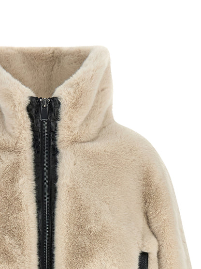 Overcoat by PINKO for women in polyester crocodile skin leather & fur beige features a contemporary silhouette showcasing a contemporary high-neck neckline and refined pockets for a sophisticated finish.
