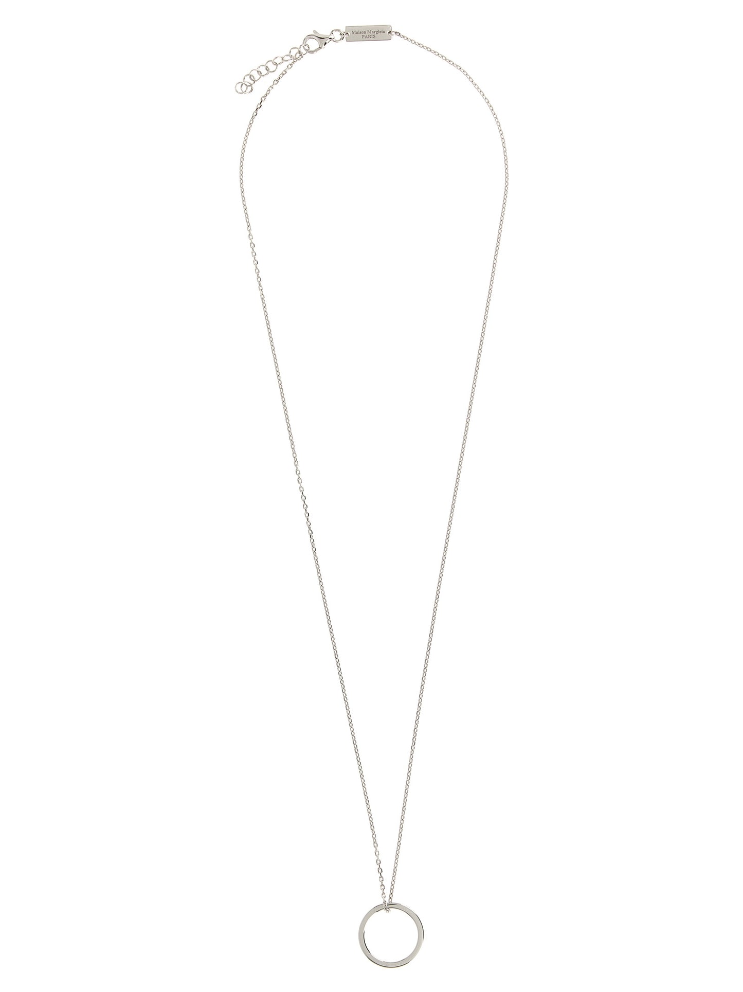 Necklace by Maison Margiela for men in wool silver showcases a luminous chain pendant statement necklace design that defines the elegant Men's Silver Necklace.