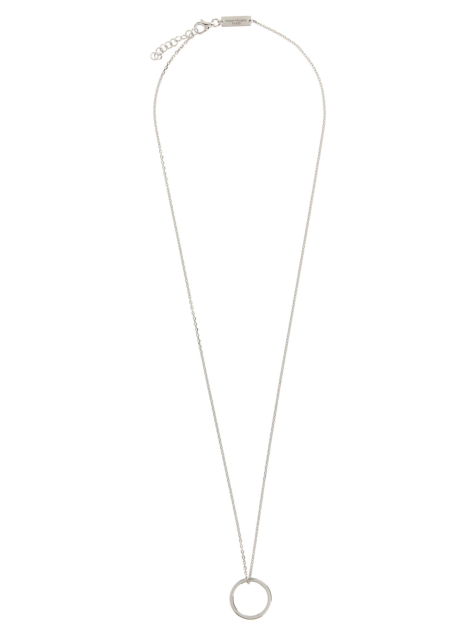 Necklace by Maison Margiela for men in wool silver showcases a luminous chain pendant statement necklace design that defines the elegant Men's Silver Necklace.