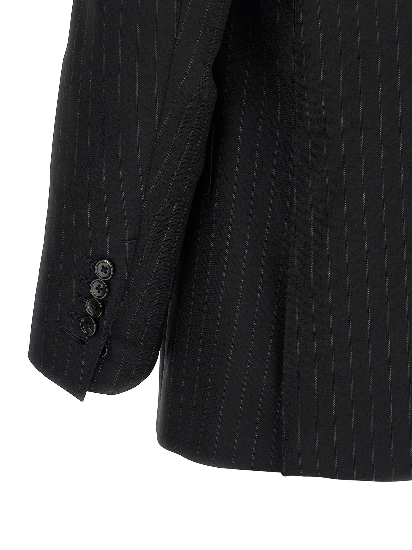 Pant Suit by Tom Ford for men in wool black, pinstripe & striped features a tailored silhouette, showcasing a sophisticated and tailored straight-leg for a refined, professional look.